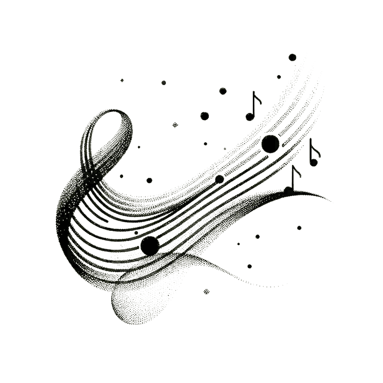 Stipple illustration of a g-clef staff and musical notes